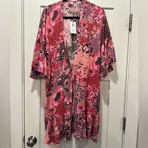 Johnny Was Valennis Ruffled Floral Tie-Front Cover Up Size L/XL NWT